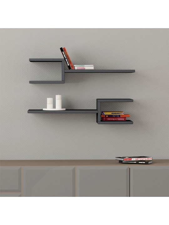 Ραφιέρα τοίχου Fork Megapap 2 τεμαχίων από μελαμίνη χρώμα ανθρακί 75x19,5x18εκ.