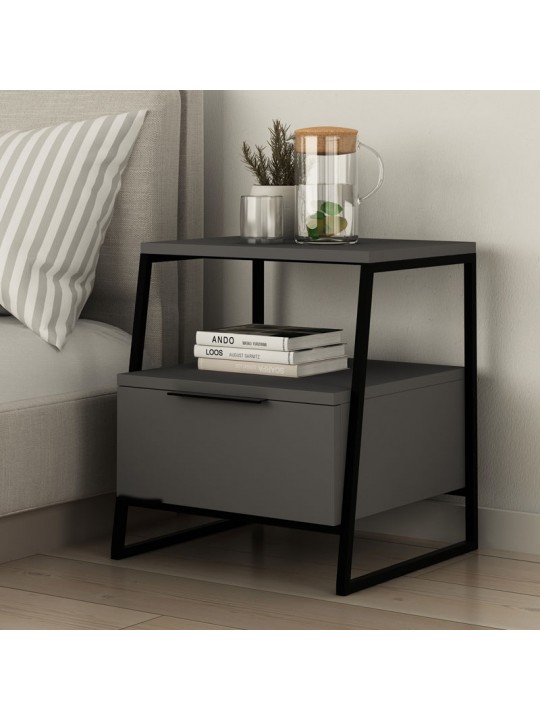 Κομοδίνο μελαμίνης Pal Megapap χρώμα ανθρακί 45x40x50εκ.