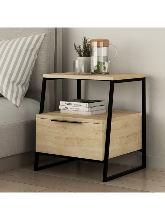 Κομοδίνο μελαμίνης Pal Megapap χρώμα φυσικό οξιάς 45x40x50εκ.