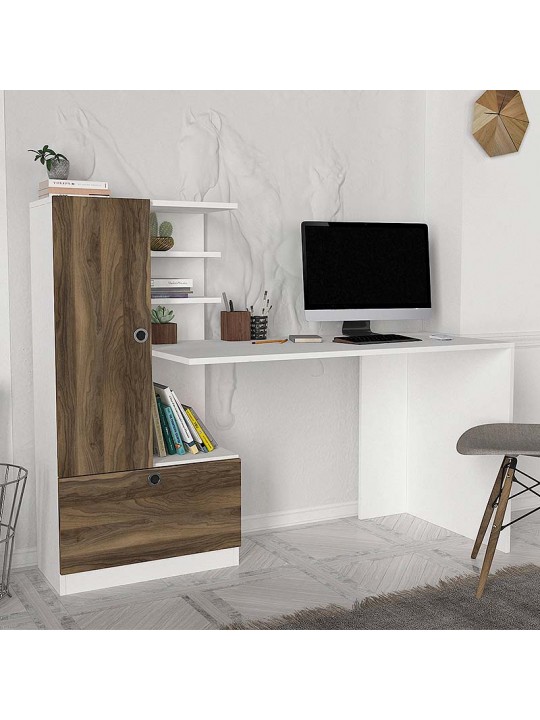 Γραφείο εργασίας Domingo Megapap από μελαμίνη χρώμα λευκό - καρυδί 149,5x60x120εκ.