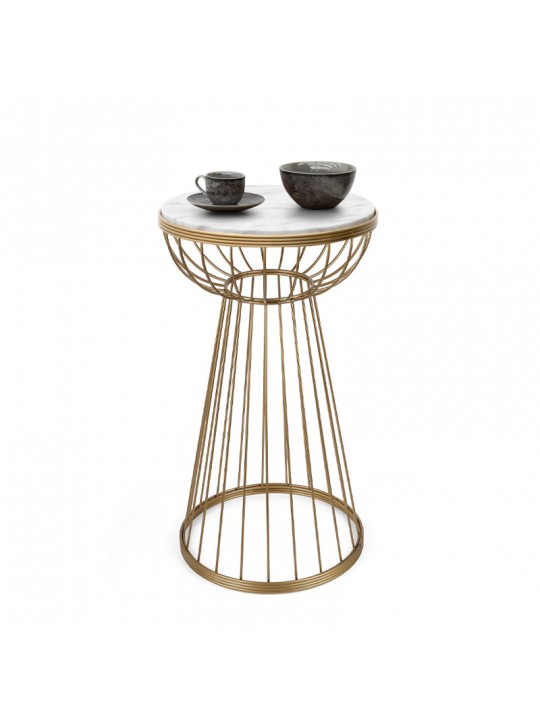 Βοηθητικό τραπεζάκι Mantare Megapap μεταλλικό - Mdf χρώμα χρυσό - λευκό εφέ μαρμάρου 35x35x58εκ.