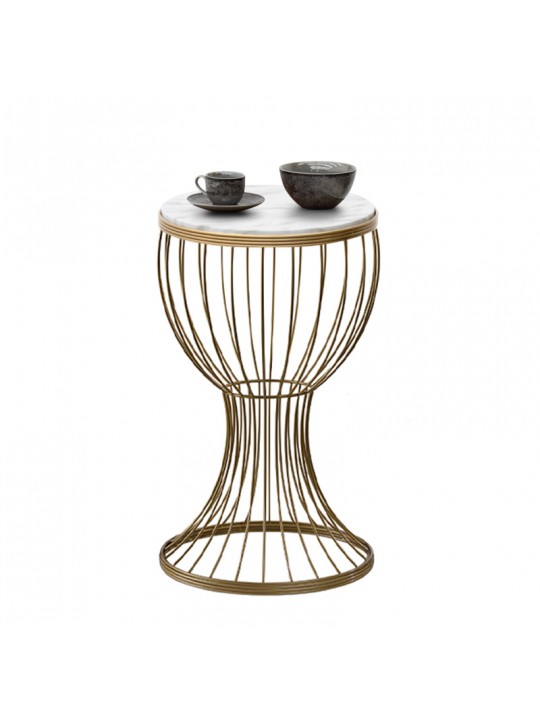 Βοηθητικό τραπεζάκι Aldora Megapap μεταλλικό - Mdf χρώμα χρυσό - λευκό εφέ μαρμάρου 35x35x58εκ.