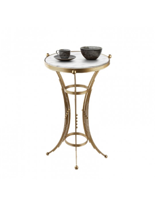 Βοηθητικό τραπεζάκι Venezia Megapap μεταλλικό - Mdf χρώμα χρυσό - λευκό εφέ μαρμάρου 35x35x59εκ.
