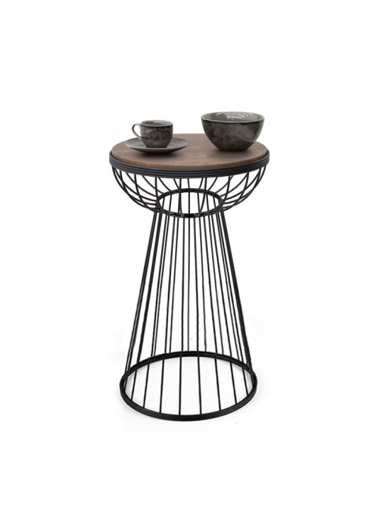 Βοηθητικό τραπεζάκι Mantare Megapap μεταλλικό - Mdf χρώμα μαύρο - καρυδί 35x35x58εκ.