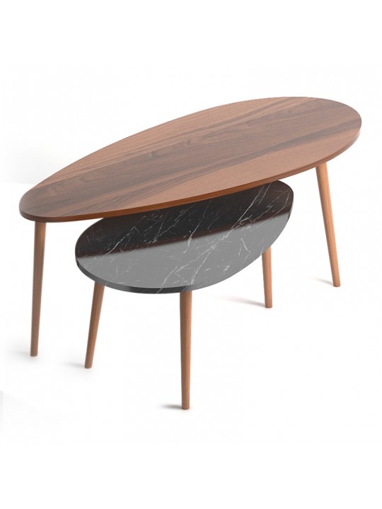 Βοηθητικά τραπεζάκια Elips Megapap από μελαμίνη χρώμα καρυδί - μαύρο εφέ μαρμάρου 116x46x46εκ.