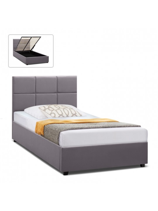 Κρεβάτι Kingston Megapap βελούδινο με αποθηκευτικό χώρο χρώμα γκρι 120x200εκ.