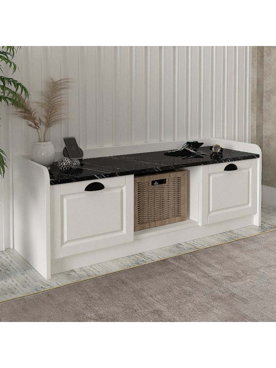 Παπουτσοθήκη μελαμίνης Rayne Megapap χρώμα λευκό - μαύρο εφέ μαρμάρου 120x40x45εκ.