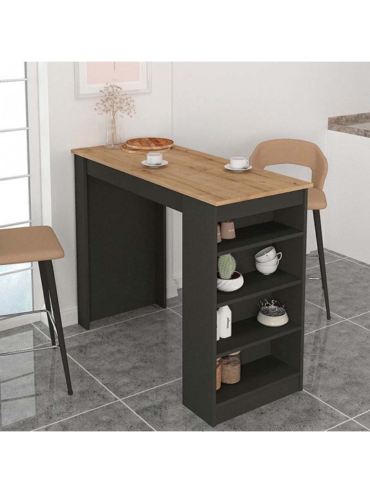 Τραπέζι μπαρ Monaco Megapap από μελαμίνη χρώμα ανθρακί - sapphire oak 120x51,6x101,8εκ.