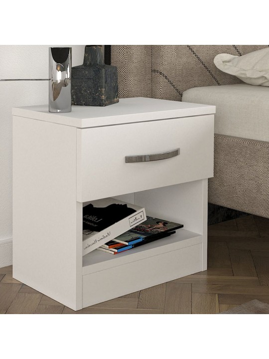 Κομοδίνο μελαμίνης Lube Megapap χρώμα λευκό 40x28,2x40εκ.