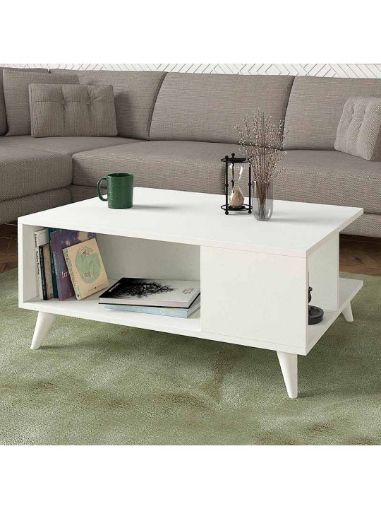 Τραπεζάκι σαλονιού Sedra Megapap από μελαμίνη χρώμα λευκό 90x60x38,6εκ.