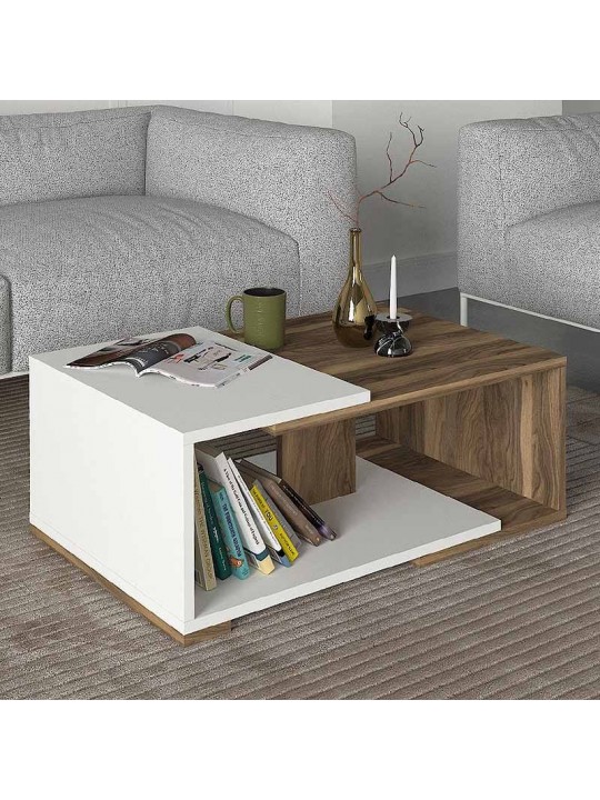 Τραπεζάκι σαλονιού Mareta Megapap από μελαμίνη χρώμα λευκό - καρυδί 81,8x50x35εκ.