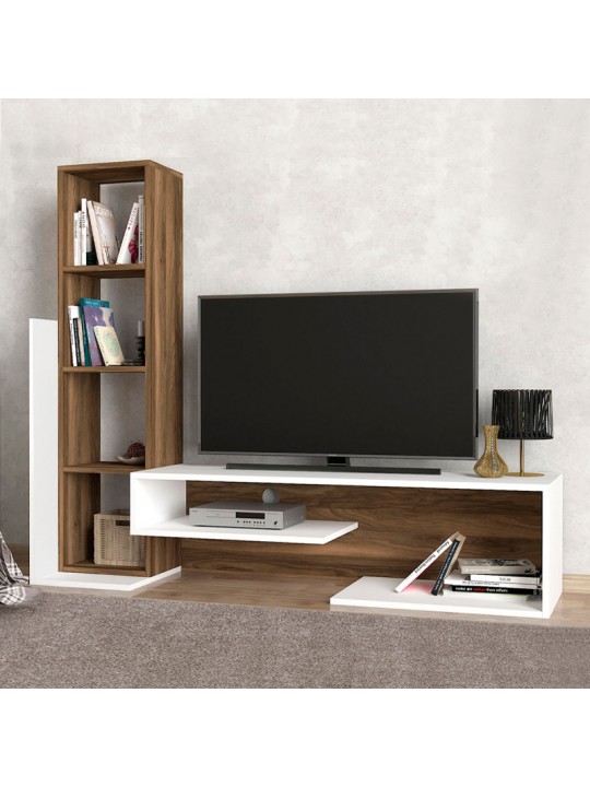 Σύνθεση τηλεόρασης Bend Megapap από μελαμίνη χρώμα λευκό - καρυδί 153,6x39x131εκ.