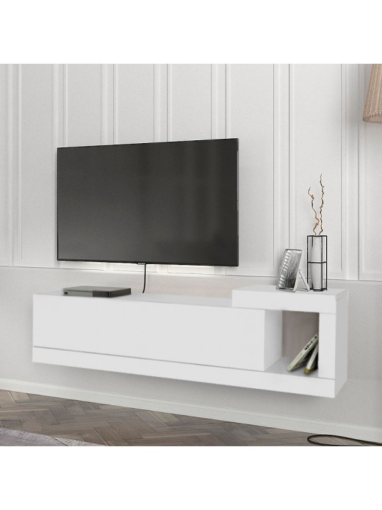 Έπιπλο τηλεόρασης επιτοίχιο Volare Megapap από μελαμίνη χρώμα λευκό 150x29,6x38,6εκ.