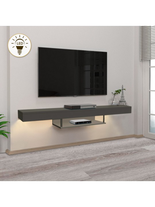 Έπιπλο τηλεόρασης επιτοίχιο Albares Megapap από μελαμίνη με LED χρώμα ανθρακί 150x29,6x22εκ.