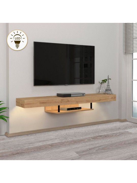 Έπιπλο τηλεόρασης επιτοίχιο Albares Megapap από μελαμίνη με LED χρώμα sapphire oak 150x29,6x22εκ.