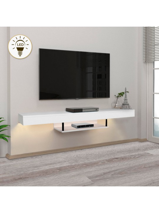 Έπιπλο τηλεόρασης επιτοίχιο Albares Megapap από μελαμίνη με LED χρώμα λευκό 150x29,6x22εκ.