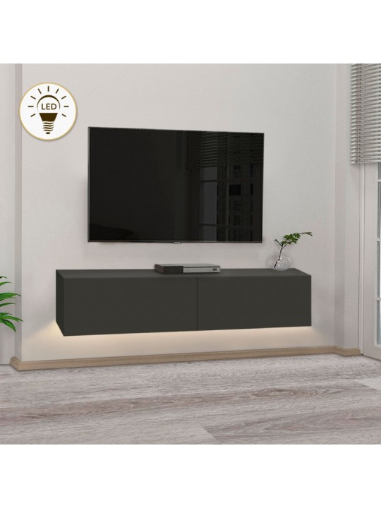 Έπιπλο τηλεόρασης επιτοίχιο Aristo Megapap από μελαμίνη με LED χρώμα ανθρακί 135x31,6x25εκ.