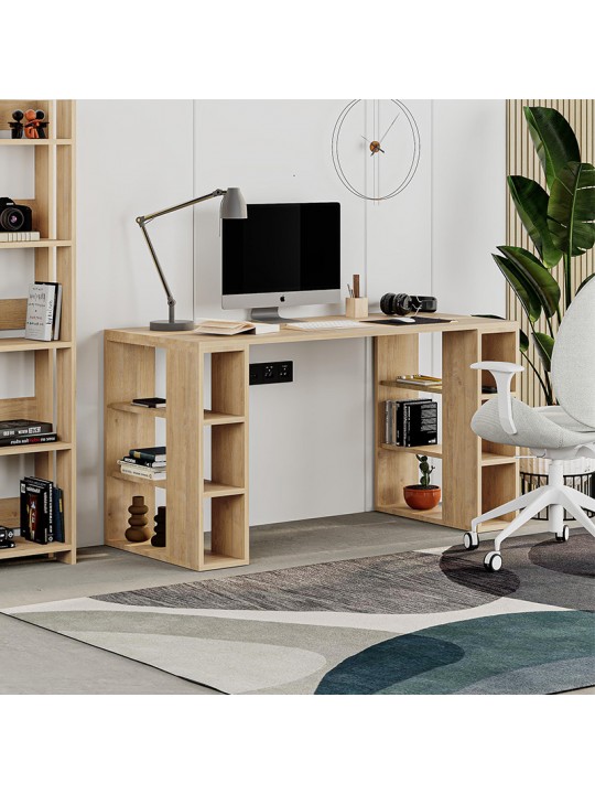 Γραφείο εργασίας Colmar Megapap από μελαμίνη χρώμα sapphire oak 140x60x75εκ