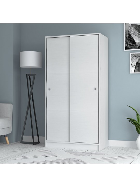 Ντουλάπα ρούχων Misra Megapap δίφυλλη συρόμενη από μελαμίνη χρώμα λευκό 94x52x182εκ.