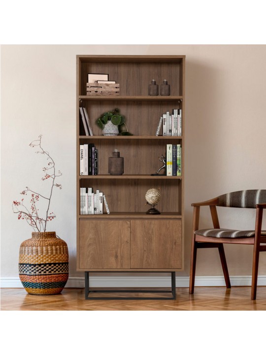 Βιβλιοθήκη Amedeo Megapap από μελαμίνη χρώμα καρυδί 80x36x182εκ.