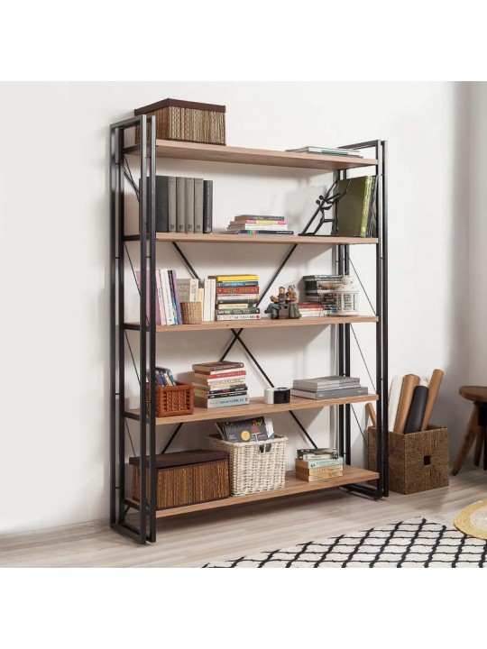 Βιβλιοθήκη Atlas Megapap μεταλλική - μελαμίνης χρώμα antlantic pine - μαύρο 130x35x180εκ.