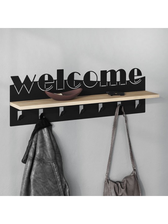 Κρεμάστρα τοίχου Welcome Megapap χρώμα μαύρο - sapphire oak 86x15,2x29εκ.