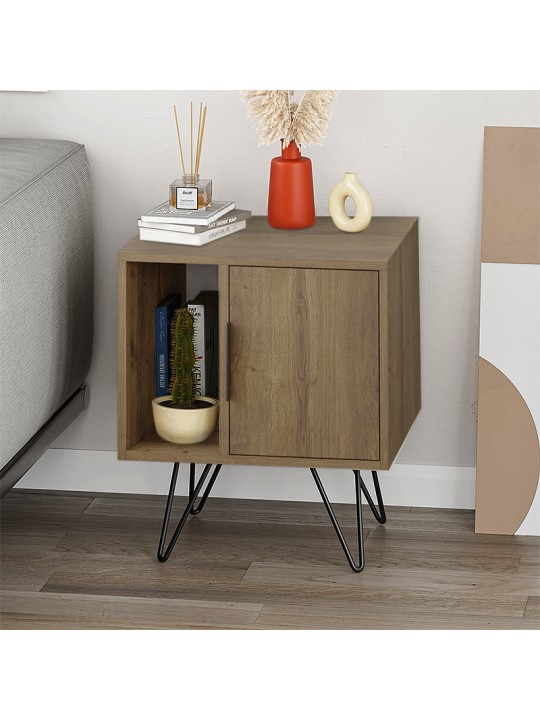 Κομοδίνο μελαμίνης Glynn Megapap χρώμα ανοιχτό καφέ 50,2x44,6x60εκ.