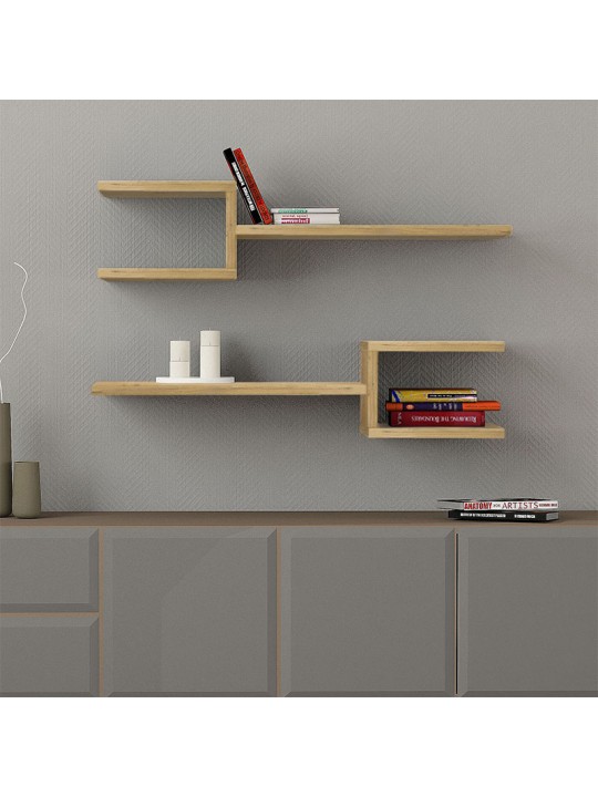 Ραφιέρα τοίχου Fork Megapap 2 τεμαχίων από μελαμίνη χρώμα sapphire oak 75x19,5x18εκ.