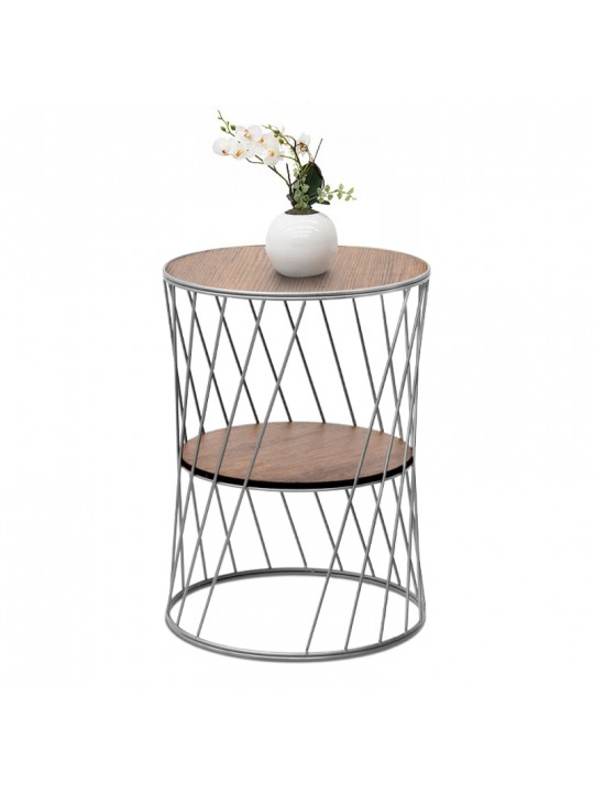 Βοηθητικό τραπεζάκι Jaspin Megapap μεταλλικό - Mdf χρώμα ασημί - καρυδί 32x32x44εκ.