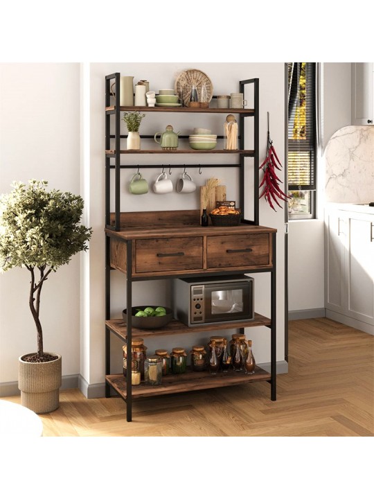 Έπιπλο κουζίνας Printo Megapap μεταλλικό - μελαμίνης χρώμα μαύρο - καπνιστή καρυδιά 81,6x37,5x169,1εκ.