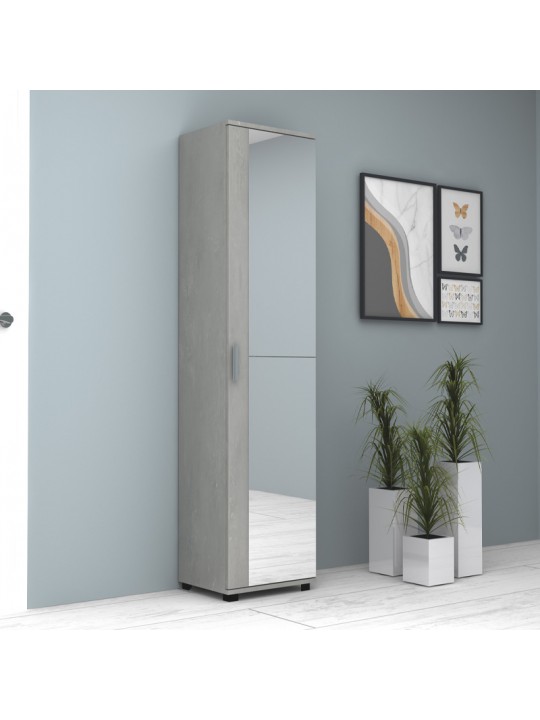 Ντουλάπα ρούχων - παπουτσοθήκη Visla Megapap μονόφυλλη με καθρέπτη χρώμα γκρι σκυροδέματος 45x36x187εκ.