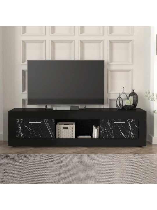 Έπιπλο τηλεόρασης Davin Megapap χρώμα μαύρο - μαύρο εφέ μαρμάρου 180x40x47εκ.