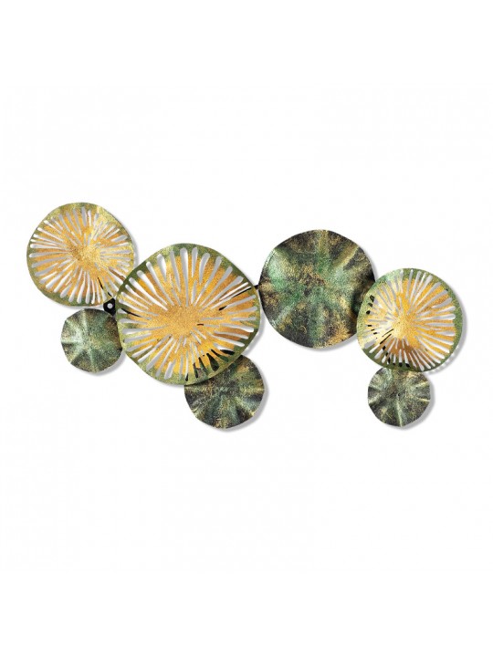 Διακοσμητικό τοίχου Flower Megapap μεταλλικό χρώμα χρυσό - πράσινο 74x38εκ.