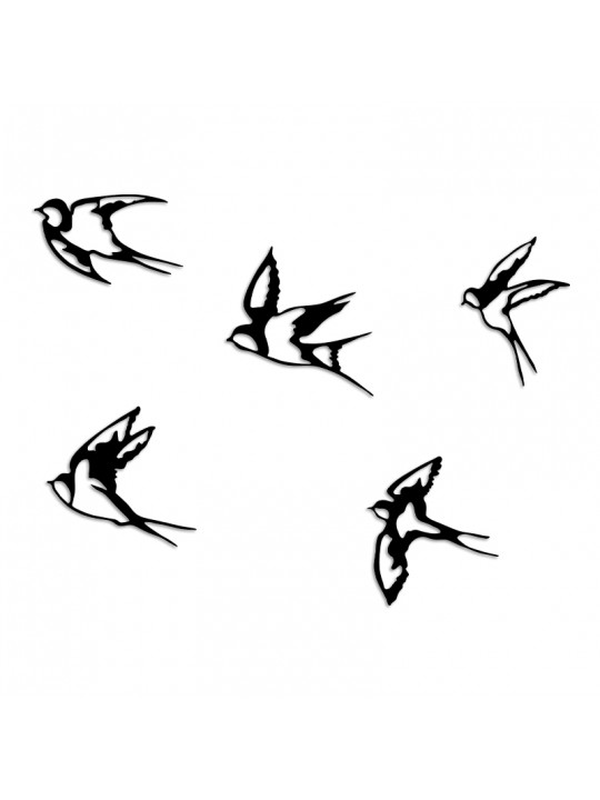 Διακοσμητικό τοίχου Swallows Megapap 5 τμχ μεταλλικό χρώμα μαύρο 19x19εκ.