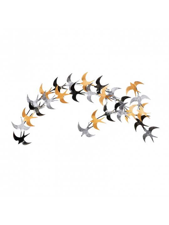 Διακοσμητικό τοίχου Birds Megapap μεταλλικό χρώμα μαύρο - bronze - ασημί 137x62εκ.