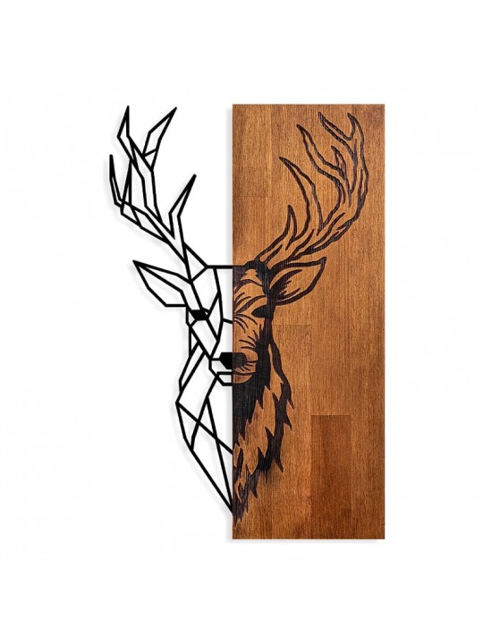 Διακοσμητικό τοίχου Deer Megapap ξύλινο - μεταλλικό χρώμα καρυδί - μαύρο 36x3x58εκ.
