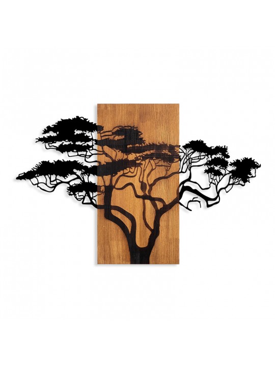 Διακοσμητικό τοίχου Acacia Tree Megapap ξύλινο - μεταλλικό χρώμα καρυδί - μαύρο 90x3x58εκ.