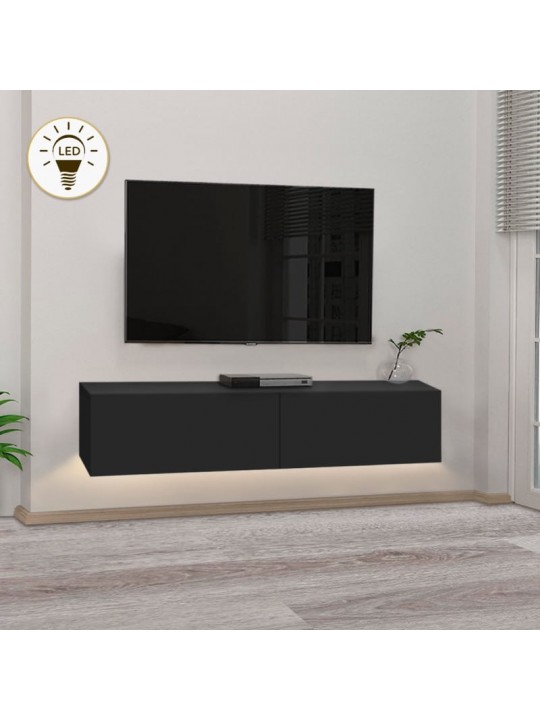 Έπιπλο τηλεόρασης επιτοίχιο Aristo Megapap με LED χρώμα μαύρο 135x31,6x25εκ.