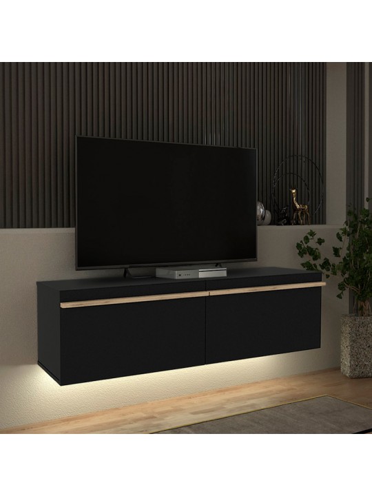 Έπιπλο τηλεόρασης επιτοίχιο Morel Megapap με LED χρώμα μαύρο 140x41,8x40εκ.