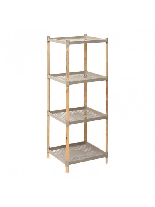 Ραφιέρα δαπέδου πλαστική - ξύλινη χρώμα φυσικό - μπεζ 45x38x112εκ.