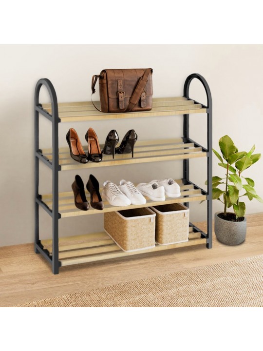 Παπουτσοθήκη ξύλινη - πλαστική χρώμα φυσικό - μαύρο 67x18x65εκ.