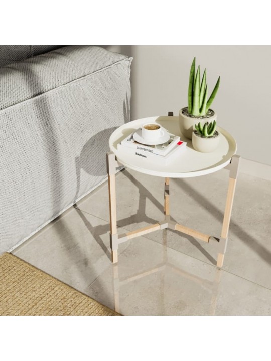 Τραπεζάκι βοηθητικό ξύλινο - πλαστικό χρώμα μπεζ Φ46x53εκ.