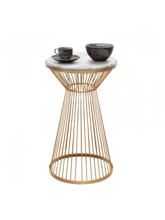 Τραπεζάκι βοηθητικό Cresta Megapap μεταλλικό - Mdf χρώμα χρυσό - λευκό εφέ μαρμάρου Ø34,5x58,5εκ.