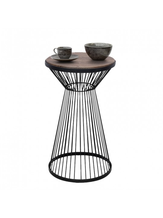 Τραπεζάκι βοηθητικό Cresta Megapap μεταλλικό - Mdf χρώμα μαύρο - καρυδί Ø34,5x58,5εκ.