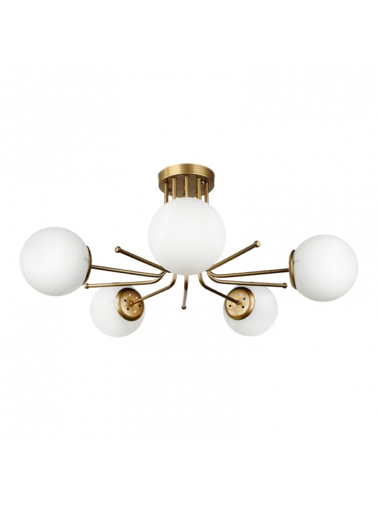 Φωτιστικό οροφής Maxidex Megapap Ε27 μεταλλικό - γυάλινο πεντάφωτο χρώμα χρυσό Ø80x50εκ.