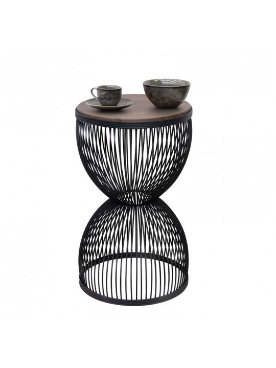 Τραπεζάκι βοηθητικό Stella Megapap μεταλλικό - Mdf χρώμα μαύρο - καρυδί Ø34,5x56,5εκ.