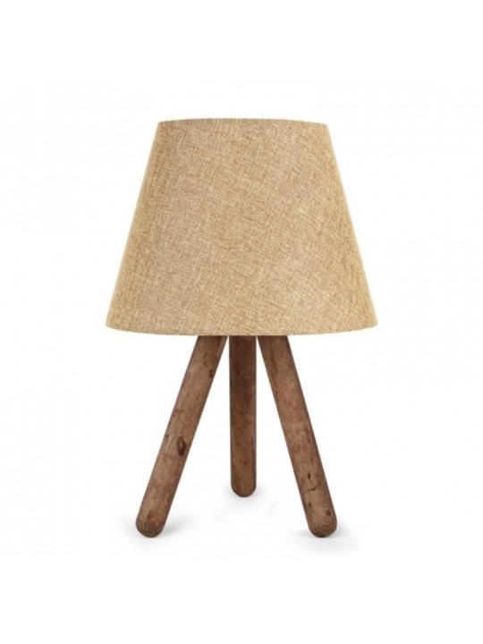Φωτιστικό επιτραπέζιο Lander Megapap E27 ύφασμα Pvc - ξύλο χρώμα μπεζ - καφέ 22x17x33εκ.