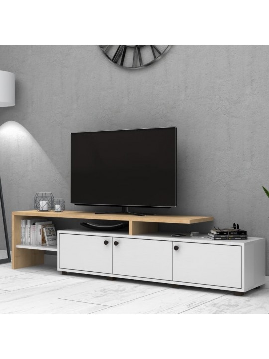 Έπιπλο τηλεόρασης Amadeo Megapap χρώμα λευκό - φυσικό οξιάς 197,5x35x46cm.