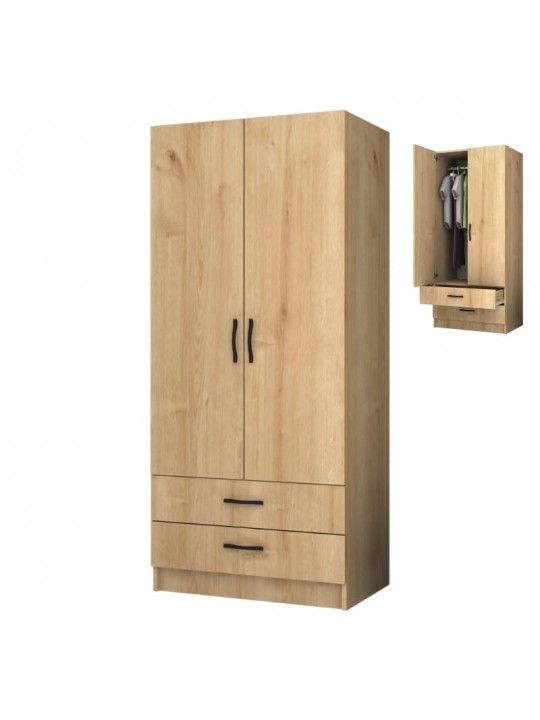 Ντουλάπα ρούχων Ricardo Megapap δίφυλλη χρώμα φυσικό οξιάς 80x51,8x181εκ.