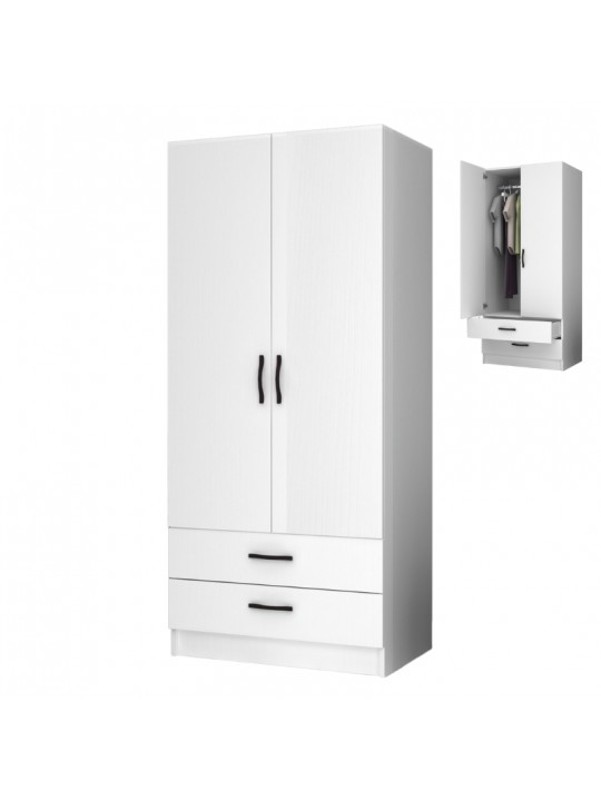Ντουλάπα ρούχων Ricardo Megapap δίφυλλη χρώμα λευκό 80x51,8x181εκ.